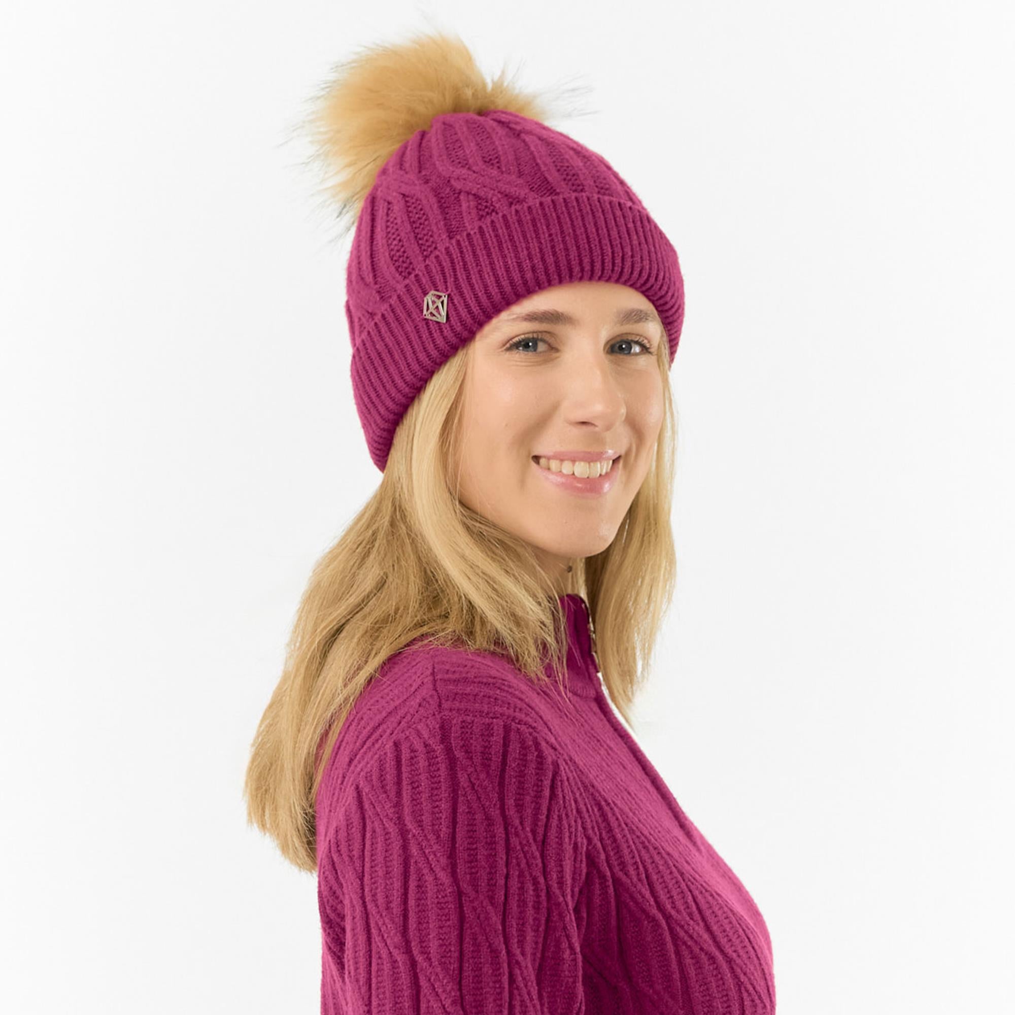 Pure Golf Suzie  Margot Knit Waterproof Ladies Bobble Hat Plum